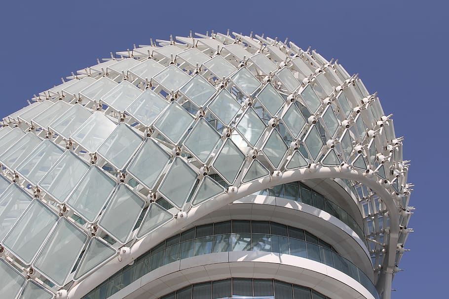 abu dhabi, yas hotel abu dhabi, architecture, white, building, facade, modern, travel, built structure, low angle view
