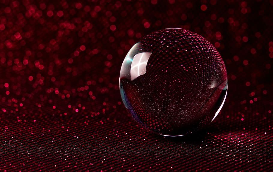 crystal ball-photography, bokeh, red, glitter, ball, lights, colorful, magic, mirroring, close-up
