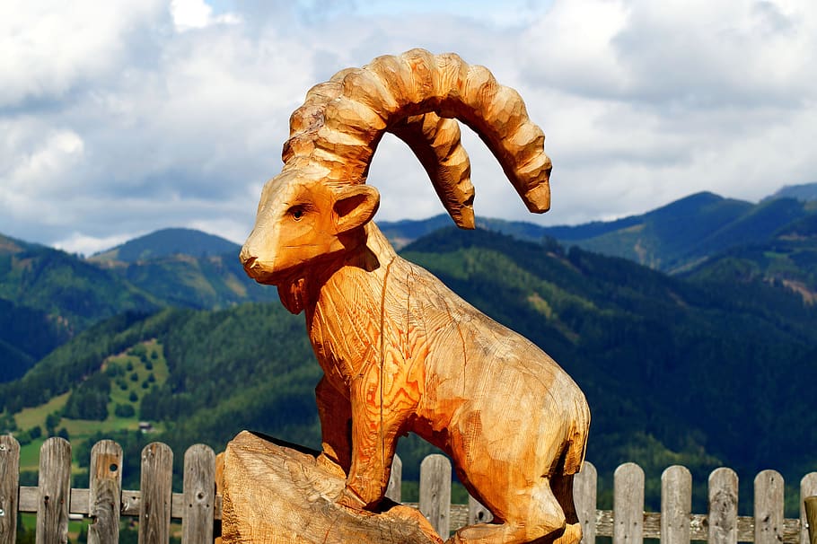 capricorn, animal, horn, goat, mountain, alpine, europe, symbol character, holzfigur, wood