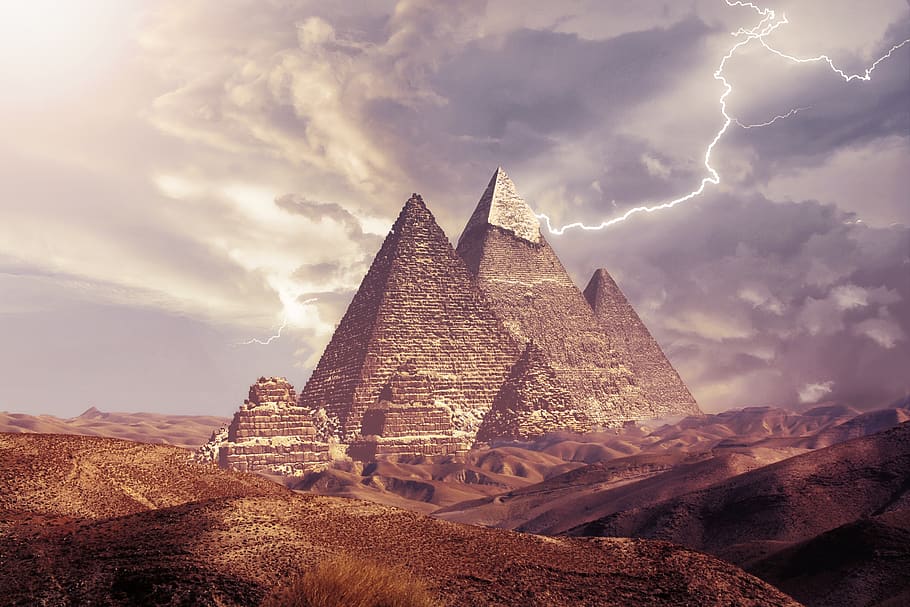 pyramids, desert, sand, egypt, fantasy, energy, landscape, fantasy landscape, ancient, egyptian