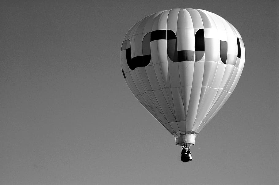 globo aerostático, vuelo, mosca, blanco y negro, monocromo, cielo, aire, subida, recreación, dom