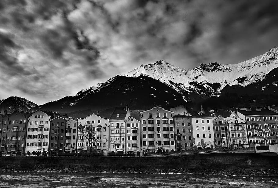 innsbruck, austria, tyrol, architecture, city, mountains, historic, building exterior, built structure, water