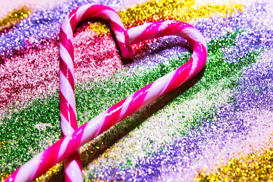 candy cane, glitter, shiny, bling, decorative, sparkle, festive, decoration, heart, colorful