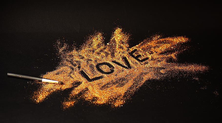 tulisan, cinta, hitam, emas, teks, di dalam ruangan, komunikasi, tidak ada orang, naskah barat, kreativitas