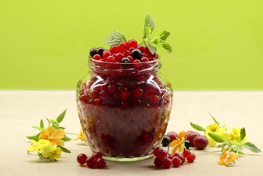 jam, berries, currants, fruits, boil down, homemade, spread, jam jars, food and drink, fruit
