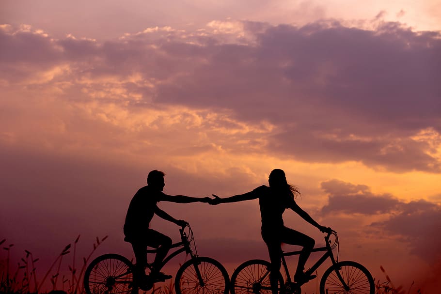 bicycle, bike, cyclist, dawn, dusk, man, outdoors, people, recreation, silhouette
