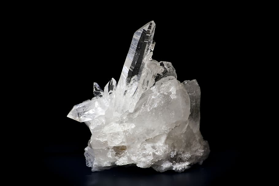 cristal, mineral, joyería, piedra, transparencia, piedra de poder, blanco, claro, geología, fondo negro