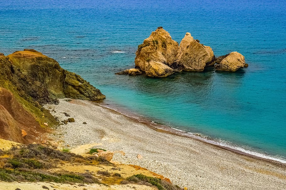 Pebble Beach, roca, naturaleza, mar, costa, paisaje, piedra, Kouklia, Chipre, agua