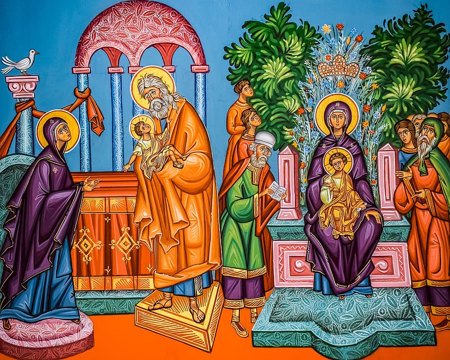 apresentação de cristo, ypapanti, virgem maria, jesus cristo, bebê jesus, igreja, cristo, cristianismo, iconografia, pintura