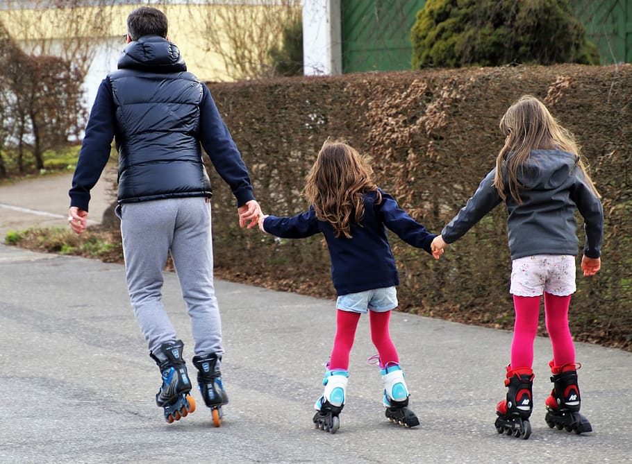 roller skates, can, total, relaxation, fun, dad, vacations, family, girl, tights