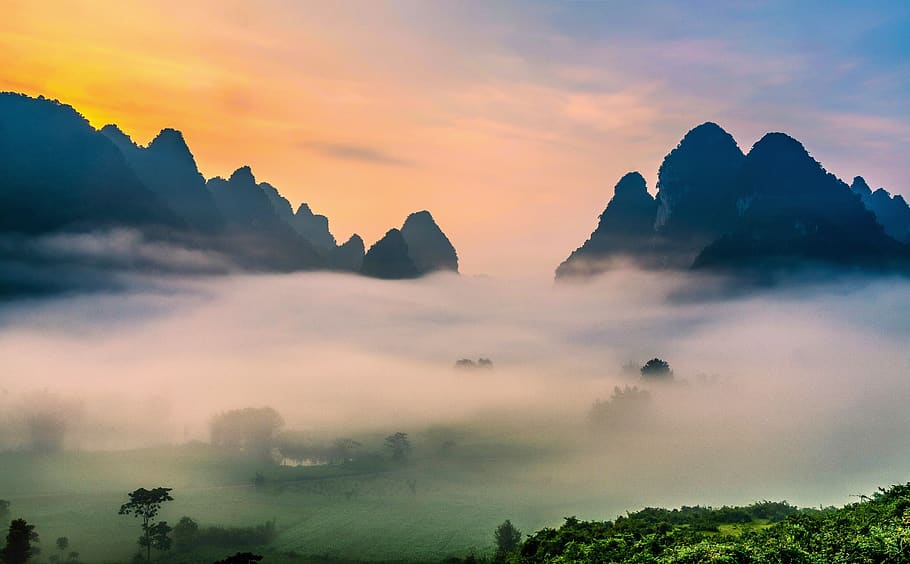 awan, lanskap vietnam, fajar, trung khanh, cao bang, vietnam, langit, scenics - alam, keindahan di alam, awan - langit