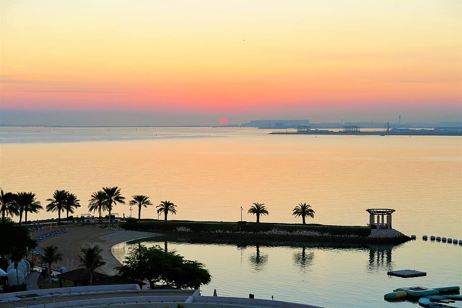 morning, dawn, sunrise, qatar, doha, landscape, solar, sky, beautiful, nature