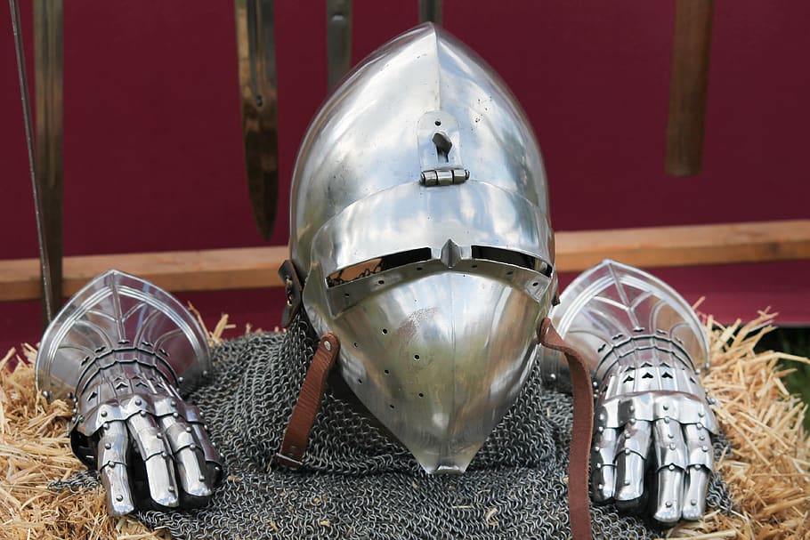 armor, ritterruestung, sheet, metal, helm, visor, gloves, chainmail, protective clothing, historically