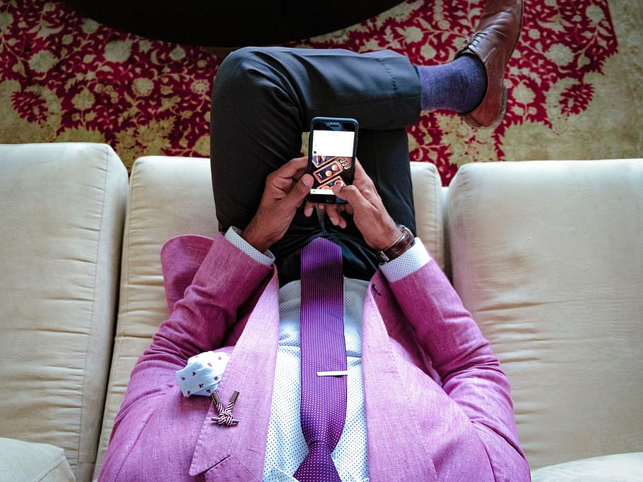 man, pink, suit, mobile, phone, business, technology, people, male, sit