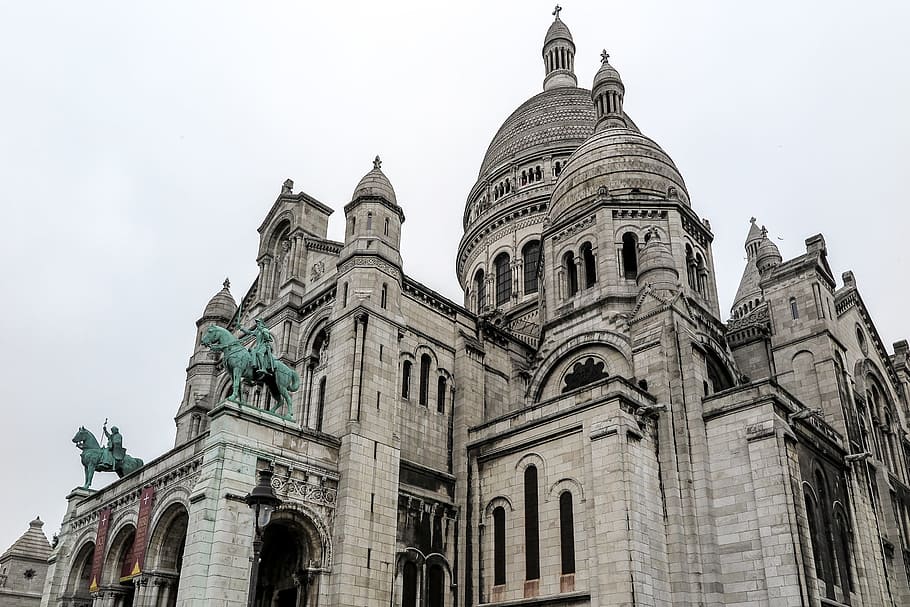 Sacre Coeur, se eleva, colina, París, Francia, arquitectura, catedral, católica, iglesia, cúpula