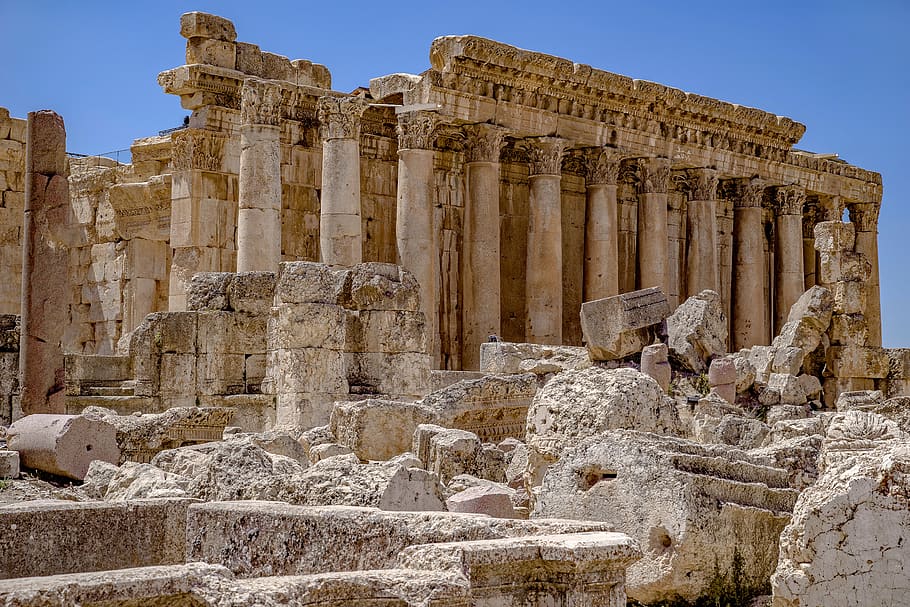 templo, júpiter, romano, antiguidade, coluna, arquitetura, antiga, pedra, baalbek, líbano