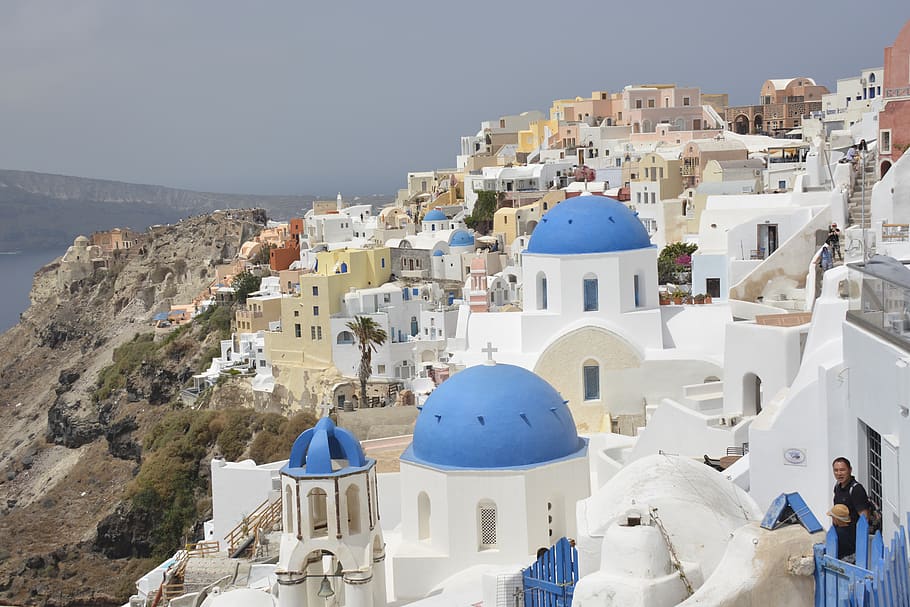 creta, ilha de santorini, arquitetura, grécia, branco, férias, exterior do edifício, estrutura construída, religião, cúpula