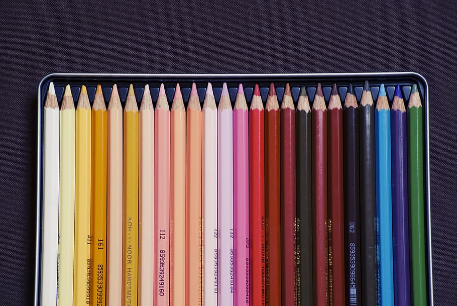 pensil, warna, seni, multi-warna, still life, di dalam ruangan, tidak ada orang, pilihan, kelompok besar objek, close-up