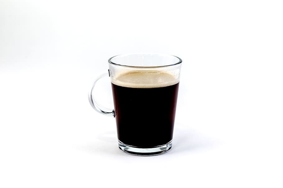 glass, brewed, coffee, hot, drinks, drink, refreshment, food and drink, white background, studio shot