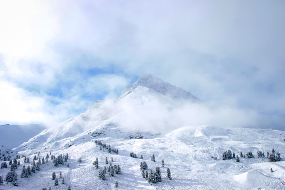 mountain, snow, peak, cloud, sky, mountains, landscape, winter, alpine, nature