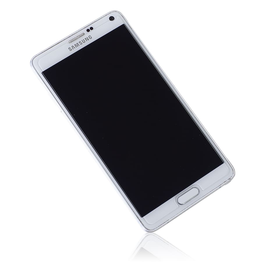 Samsung Galaxy Note 4, teléfono, móvil, aislado, tecnología, pantalla, tableta, teléfono inteligente, computadora, blanco