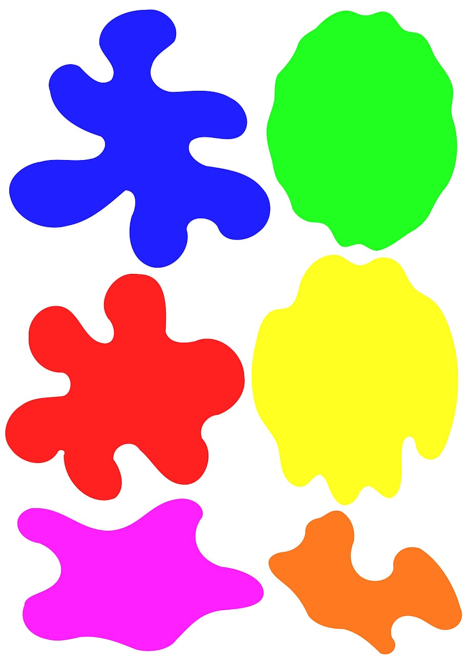 colorido, diferente, formas blobs, branco, fundo, blobs, pintar, borrão, cores. splat, splatter