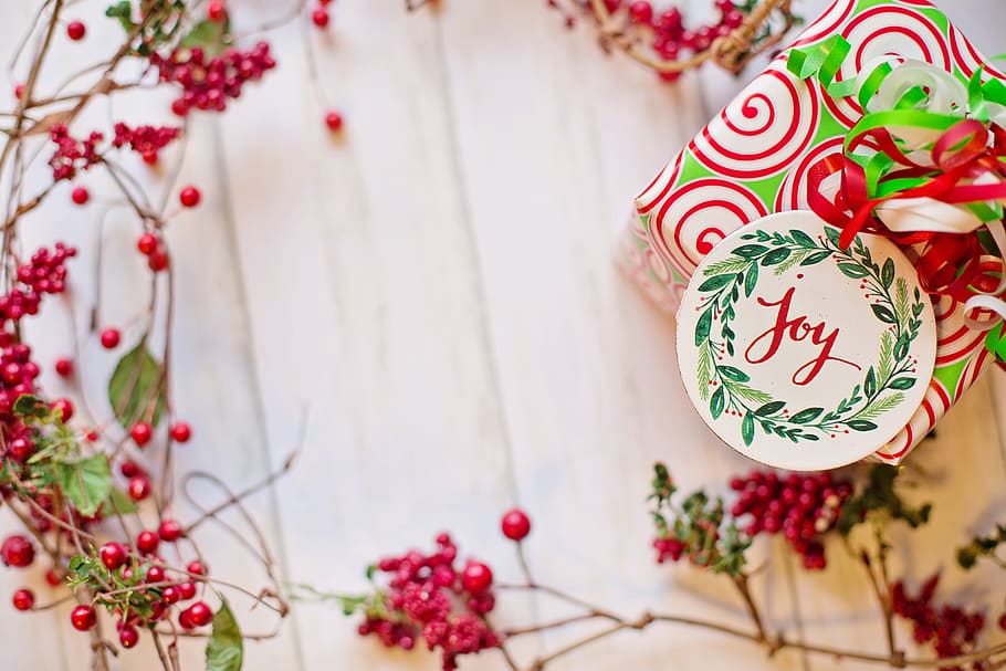 christmas, frame, border, text space, joy, gift, present, seasonal, berries, red