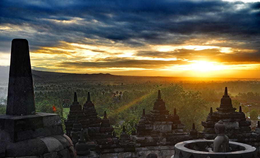 indonésia, java, paisagem, natureza, viagem, templo, ásia, religião, arquitetura, nascer do sol