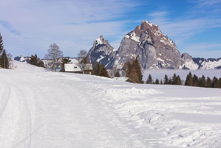 Swiss, Stoos, desa, alpine, perjalanan, tujuan perjalanan, Schwyz, musim dingin, pemandangan, lanskap