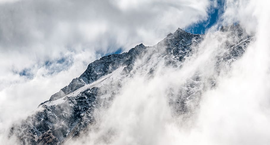 mountain, snow, valley, winter, clouds, fog, nature, landscape, cloud - sky, cold temperature
