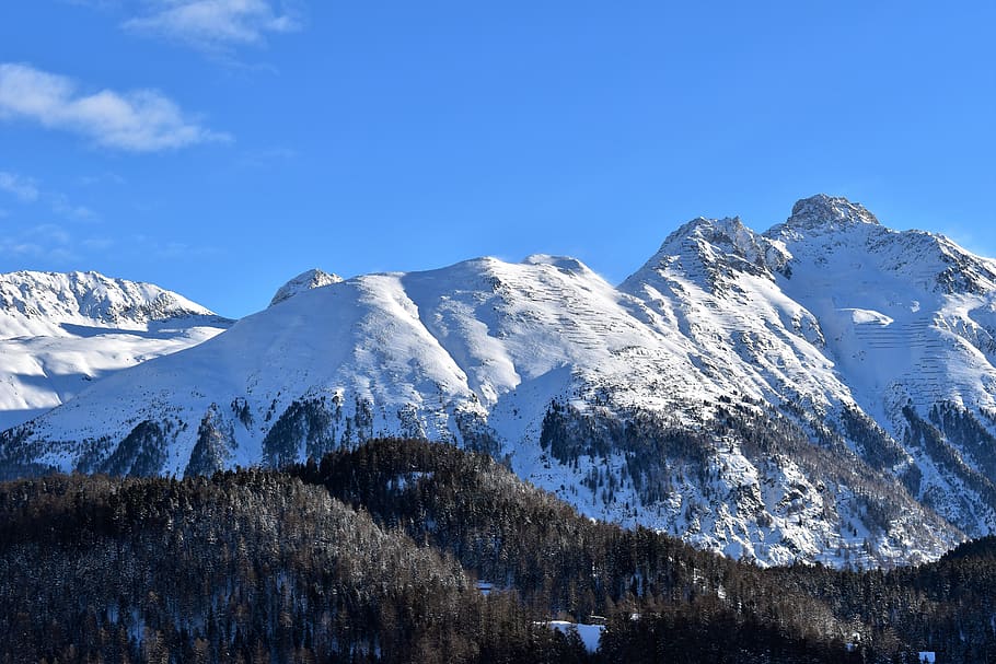 winter, mountains, ski area, slopes, wintry, st, moritz, switzerland, skiing, snow