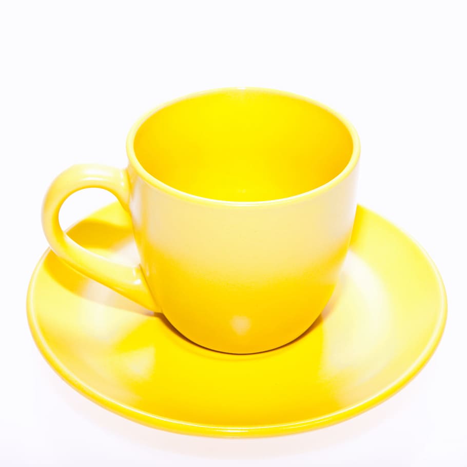 yellow, cup, tea, mug, saucer, color, empty, food, glass, crockery
