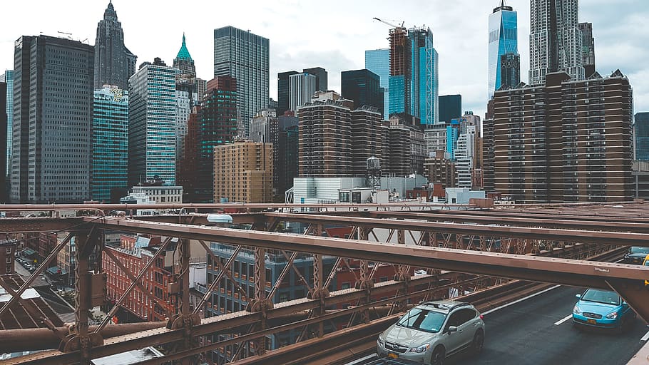Nueva York, viajes, puente, coche, automóvil, transporte, edificio, arquitectura, rascacielos, estructura
