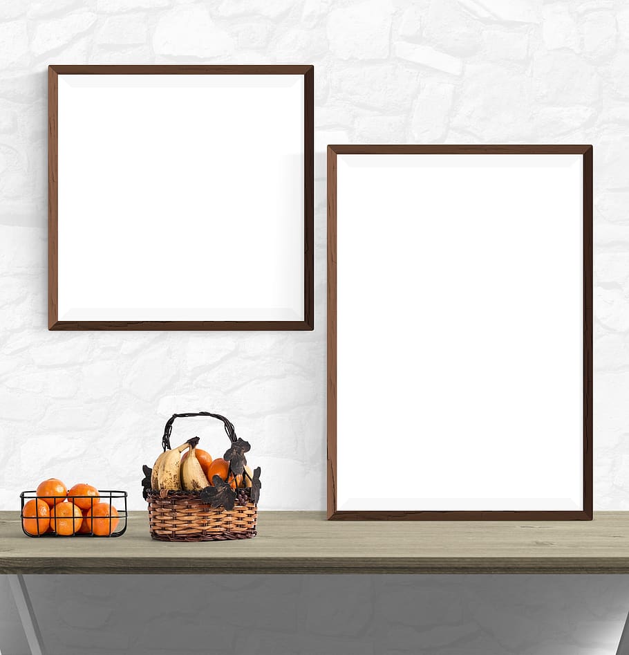 poster, frame, desk, fruits, orange, bow, picture frame, indoors, copy space, art and craft