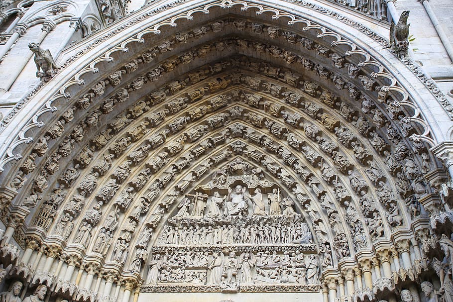 Katedral, amiens, portal, patung, gothic, gereja, agama, suci, kekristenan, Arsitektur