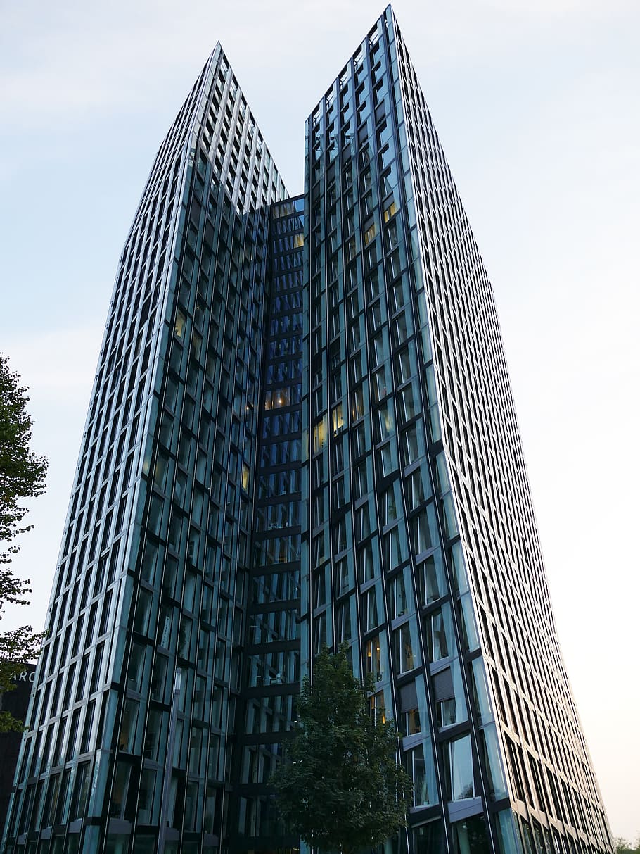 architecture, modern, hamburg, reeperbahn, building, skyscraper, built structure, building exterior, city, low angle view