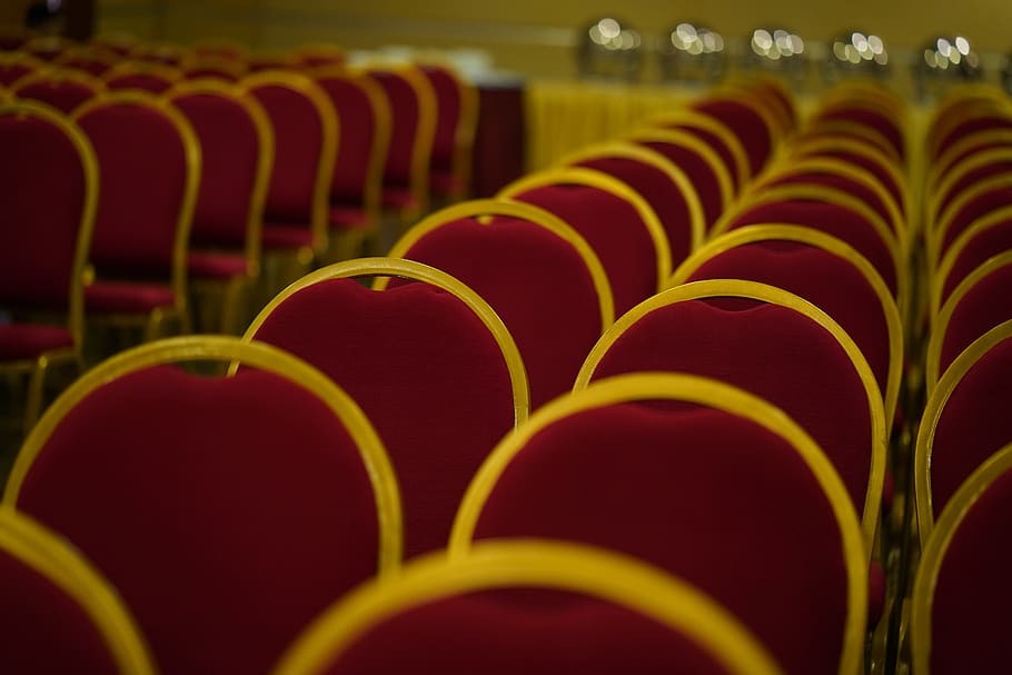 convention center, chair, seminar, multi colored, education, meeting, event, presentation - speech, business, classroom