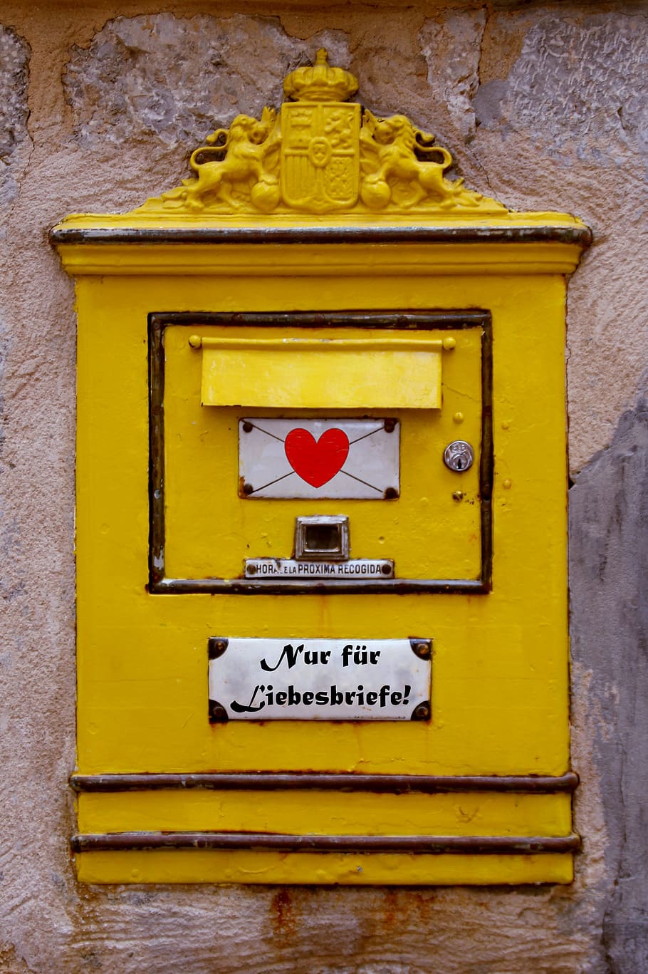 kotak surat, surat cinta, hati, cinta, posting, surat, kirim, kuning, vintage, deklarasi cinta