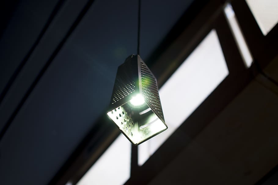lamp, light, bulb, electricity, hang, steel, blur, lighting equipment, illuminated, low angle view