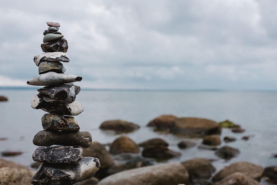 stones on beach, background, balance, beach, beautiful, beauty, blue, closeup, harmony, meditation