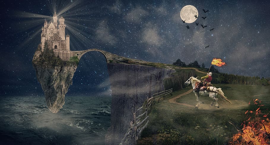 knight, castle, middle ages, sword, fantasy, fairy tales, mood, surreal, mystical, landscape