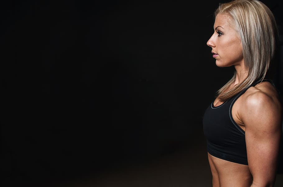 training, side face, muscles, blonde, workout, fitness, exercise, sport, gym, strong
