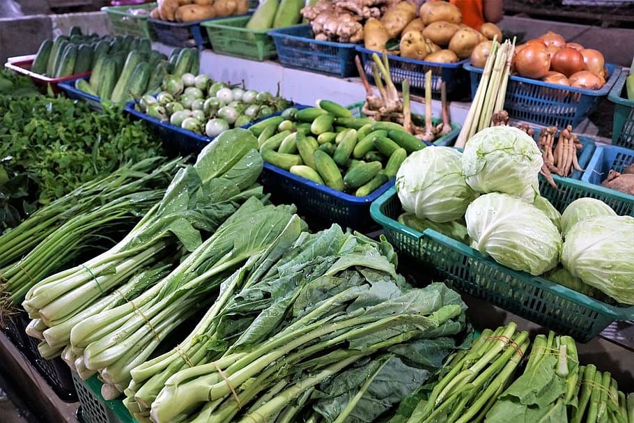 mercado, verduras, alimentos, crecer, venta final, puesto, saludable, supermercado, vender, fruta