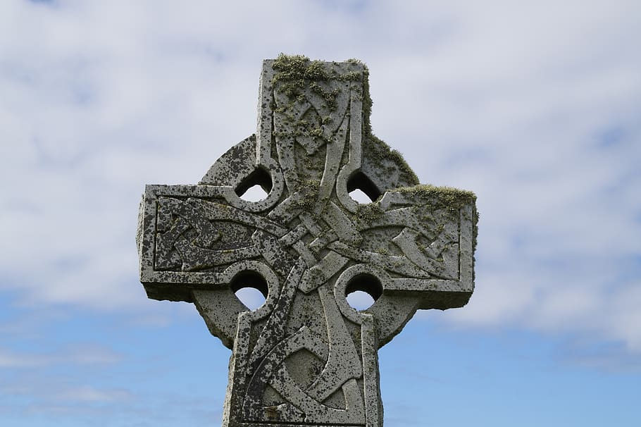 cross, tombstone, celtic, ornaments, grave, death, sky, tomb, cemetery, scotland