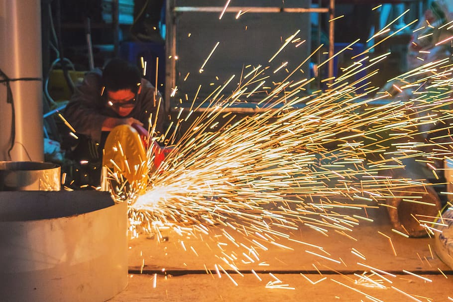 worker sparks, various, construction, factory, industrial, industry, working, one person, heat - temperature, men