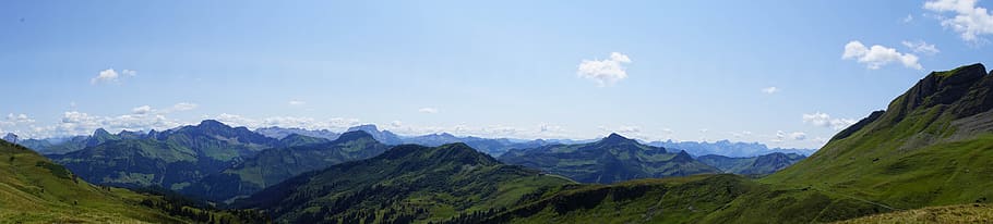 bregenzerwald, austria, panorama, mountains, nature, alpine, landscape, sky, meadow, abendstimmung