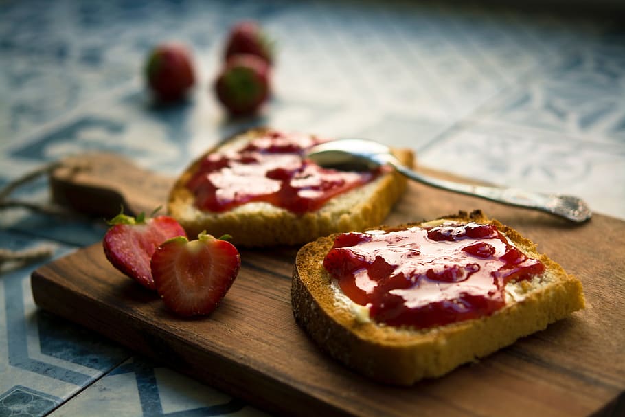 strawberry jam, toast, food and Drink, breakfast, hD Wallpaper, jam, strawberries, strawberry, food, healthy eating