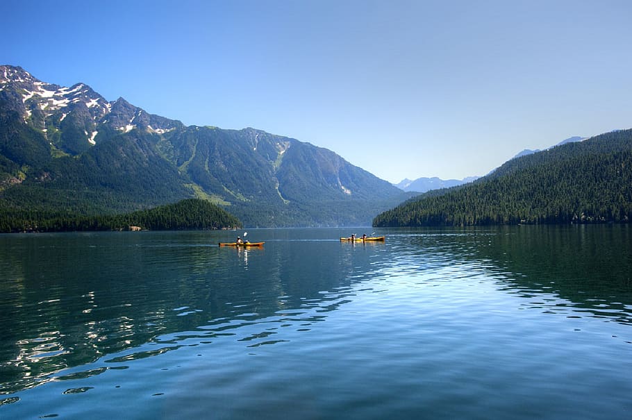 river, lake, mountain, nature, landscape, kayak, kayaking, sport, activity, thrill