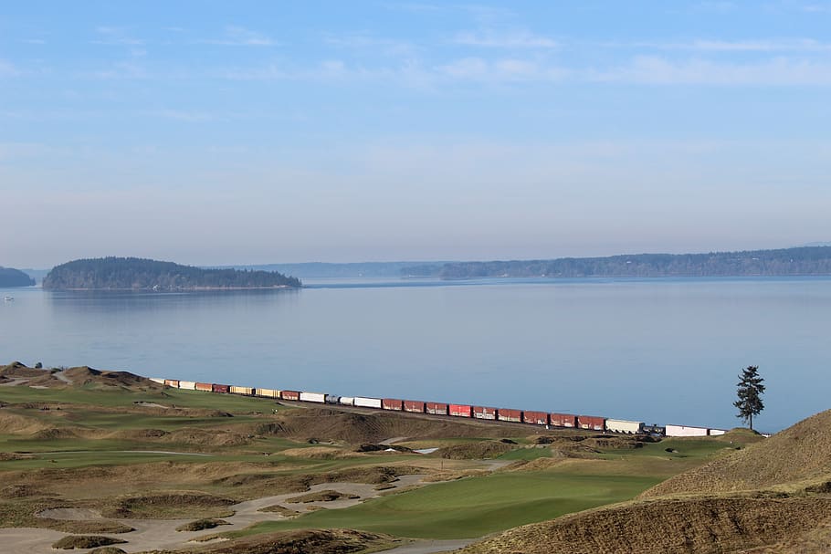 travel, train, golf, sea, tacoma, washington, railroad, landscape, railway, transport