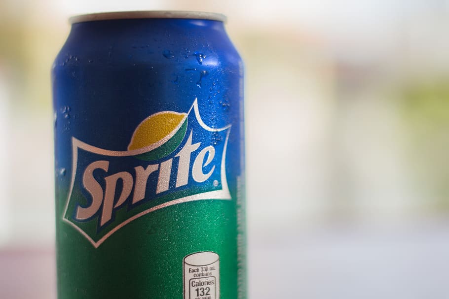 sprite, beverage, can, close up, cold, drink, refreshing, soda, blue, focus on foreground